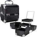 Ver VER VK008-151 Black Ice Cube 2-Tiers Extendable Trays Cosmetic Makeup Train Case with Mirror & Brush Holder VK008-151